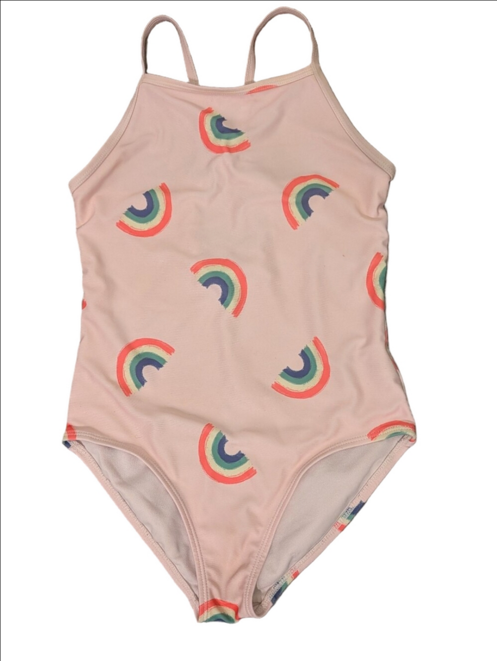 ​GAP Kids Girls Pink Rainbow Strappy One Piece Swimsuit Size L 10-12